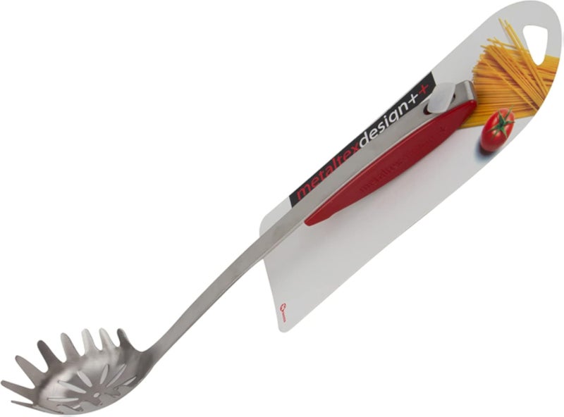 مغرفة معكرونة من الفولاذ المقاوم للصدأ من ميتالتكس، طولها 24 سم، بمقبض أحمر